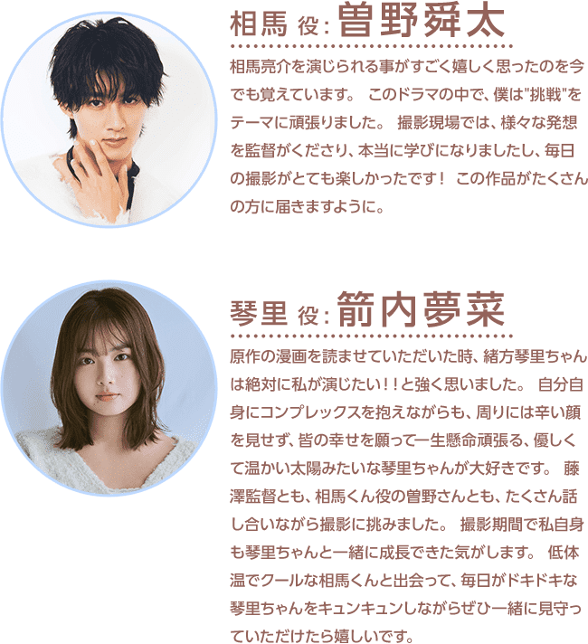 相馬 役:曽野舜太 琴里 役:箭内夢菜