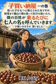 子買い納屋　一の巻　拾った子を七つと数えられた女ですが、初雪まで楢山で橡を拾って灰汁を抜いたら、隣の百姓が来るたびに七人の名を呼んでいきます